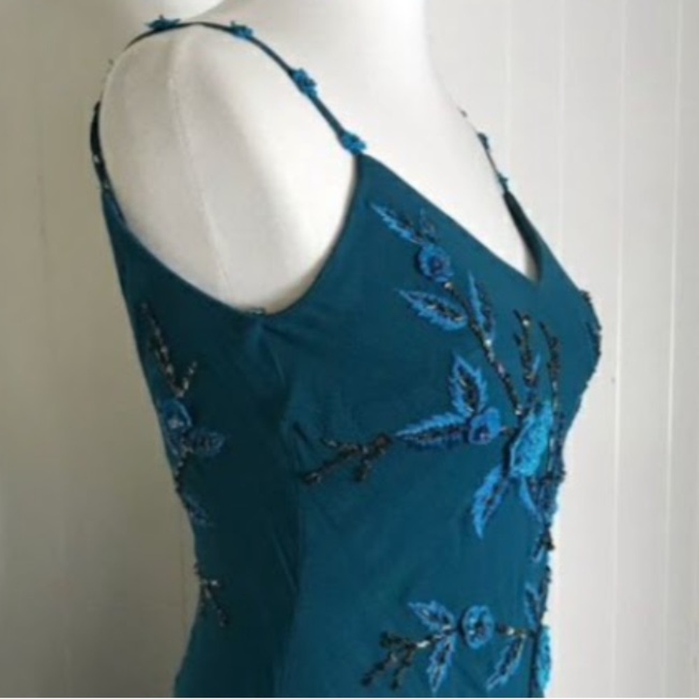 Cache Teal Asymmetrical Dress with Floral Sequin Design - STUNNING - Picture 7 of 7